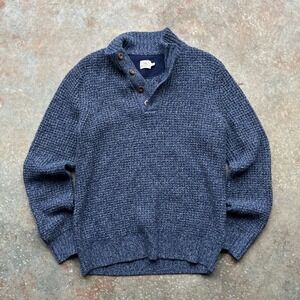Faherty Wool Cashmere Waffle Knit Quarter Button Reserve Sweater Blue